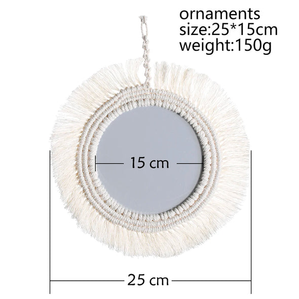 Hanging Wall Decorative Mirror With Macrame Fringe