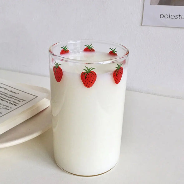 Strawberry Cute Glass With Straw