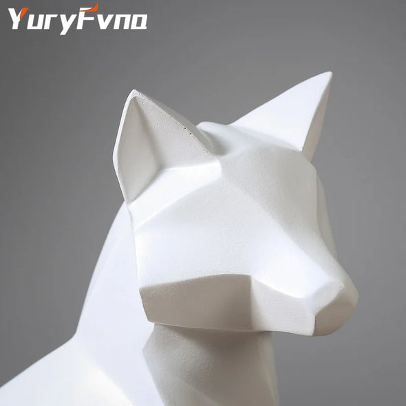 Simple White Geometric Fox Statue